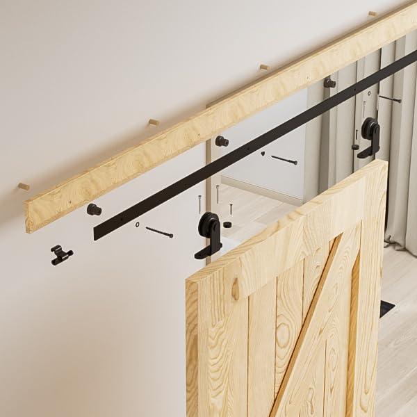 LTIYITL 274CM (9FT) Sliding Door Hardware Barn Kit Wardrobe Accessory With Rail Roller For Double Door, Contains Adjustable Floor Guide