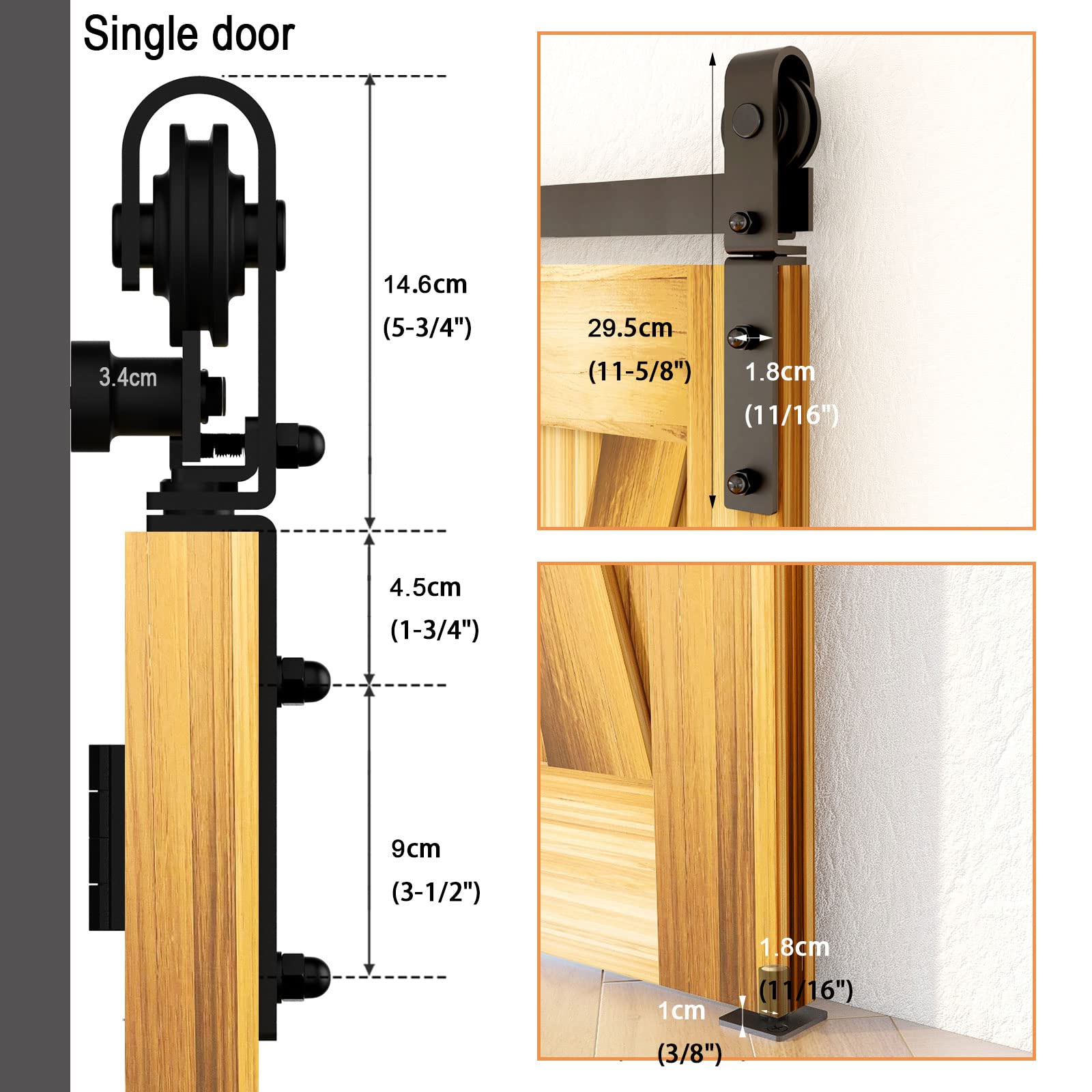 LTIYITL 100CM/3.3FT Bi-Folding Sliding Barn Door Hardware,Heavy Duty Roller Track Kit，Silent and Easy to Install for 2 Doors Hardware Kit,No Door Panel,Applicable to Door Openings 70-80CM Black