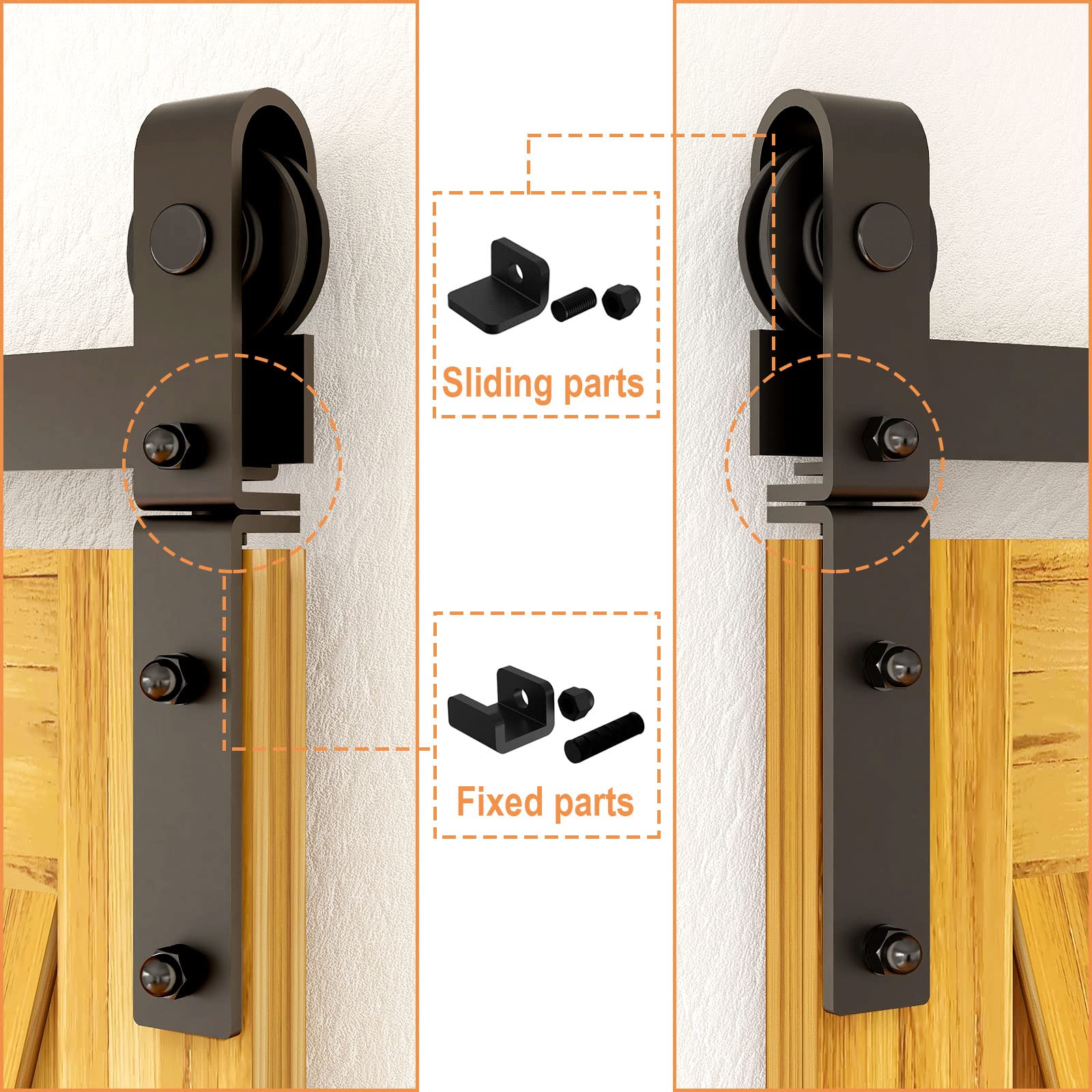 LTIYITL 100CM/3.3FT Bi-Folding Sliding Barn Door Hardware,Heavy Duty Roller Track Kit，Silent and Easy to Install for 2 Doors Hardware Kit,No Door Panel,Applicable to Door Openings 70-80CM Black