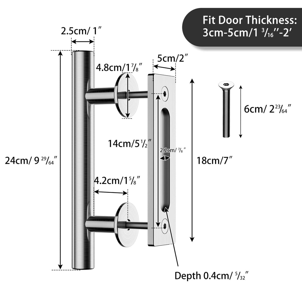 LTIYITL 24CM Schiebetürgriff Edelstahl Scheunentorgriff Doppelseitiger Schiebetür zieht-Griff