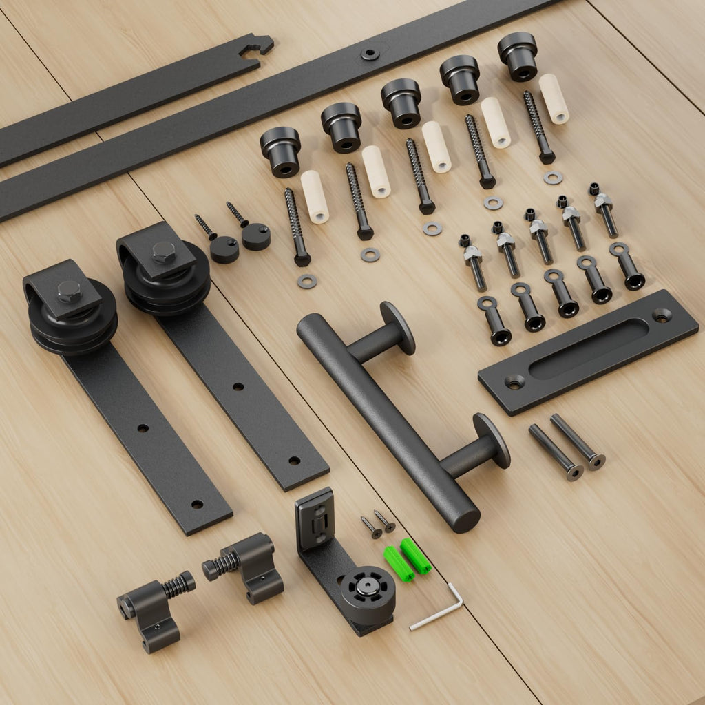 LTIYITL 5FT/152CM Sliding Door Hardware Heavy Duty Barn Door Sliding Kit Full Set Contains Door Handle and Floor Guide