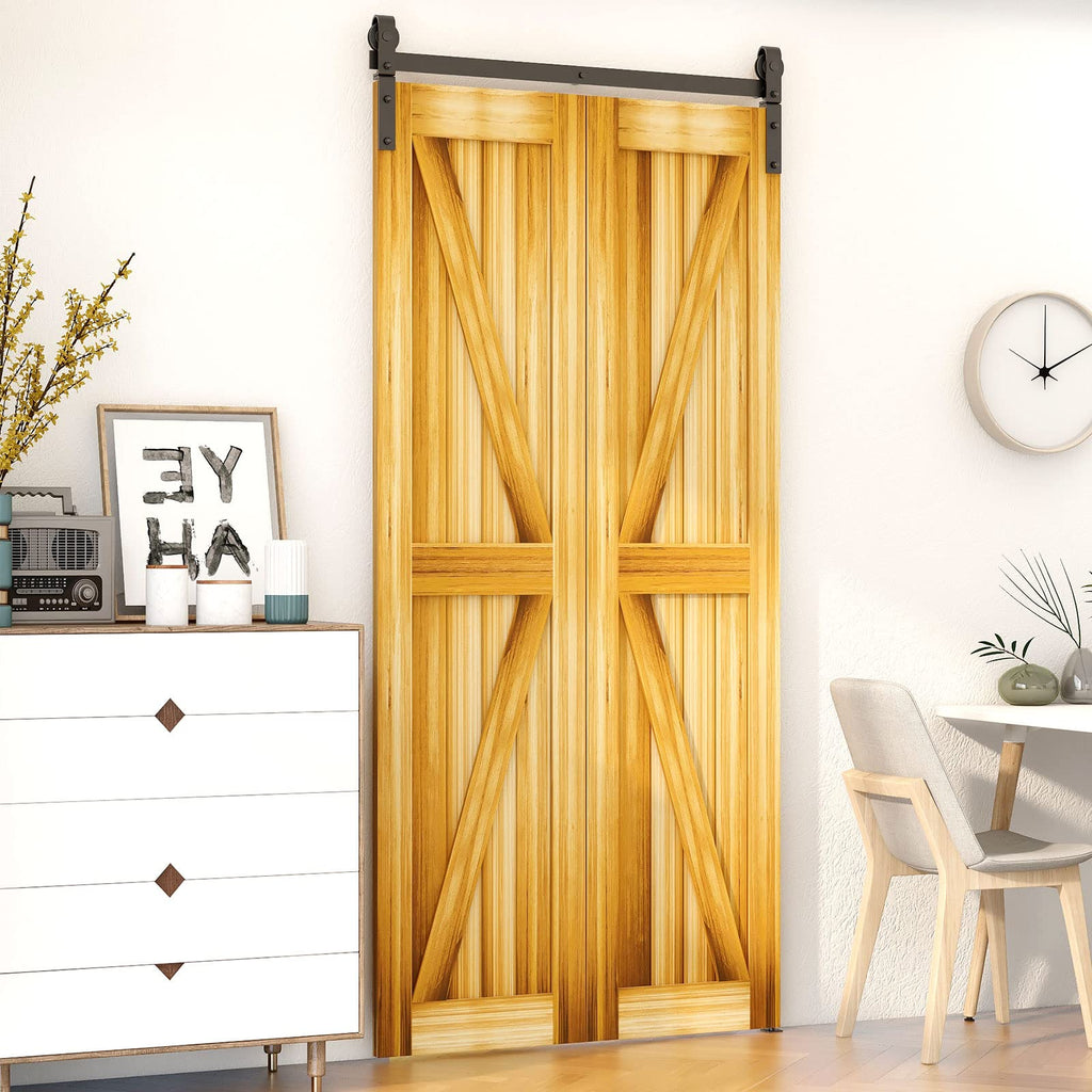 LTIYITL 100CM/3.3FT Bi-Folding Sliding Barn Door Hardware,Heavy Duty Roller Track Kit，Silent and Easy to Install for 2 Doors Hardware Kit,No Door Panel,Applicable to Door Openings 70-80CM Black