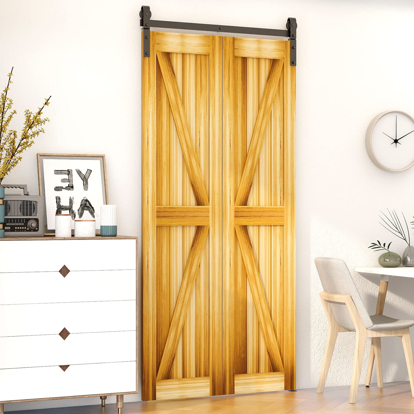 LTIYITL 100CM/3.3FT Bi-Folding Sliding Barn Door Hardware,Heavy Duty Roller Track Kit，Silent and Easy to Install for 2 Doors Hardware Kit,No Door Panel,Applicable to Door Openings 70-80CM Black