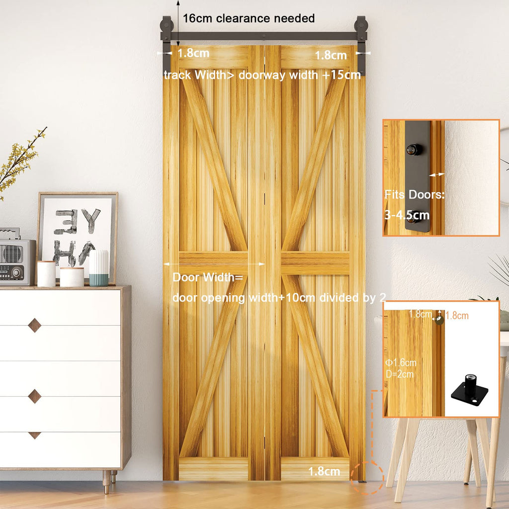 LTIYITL 100CM/3.3FT Bi-Folding Sliding Barn Door Hardware,Heavy Duty Roller Track Kit，Silent and Easy to Install for 2 Doors Hardware Kit,No Door Panel,Applicable to Door Openings 70-80CM Black