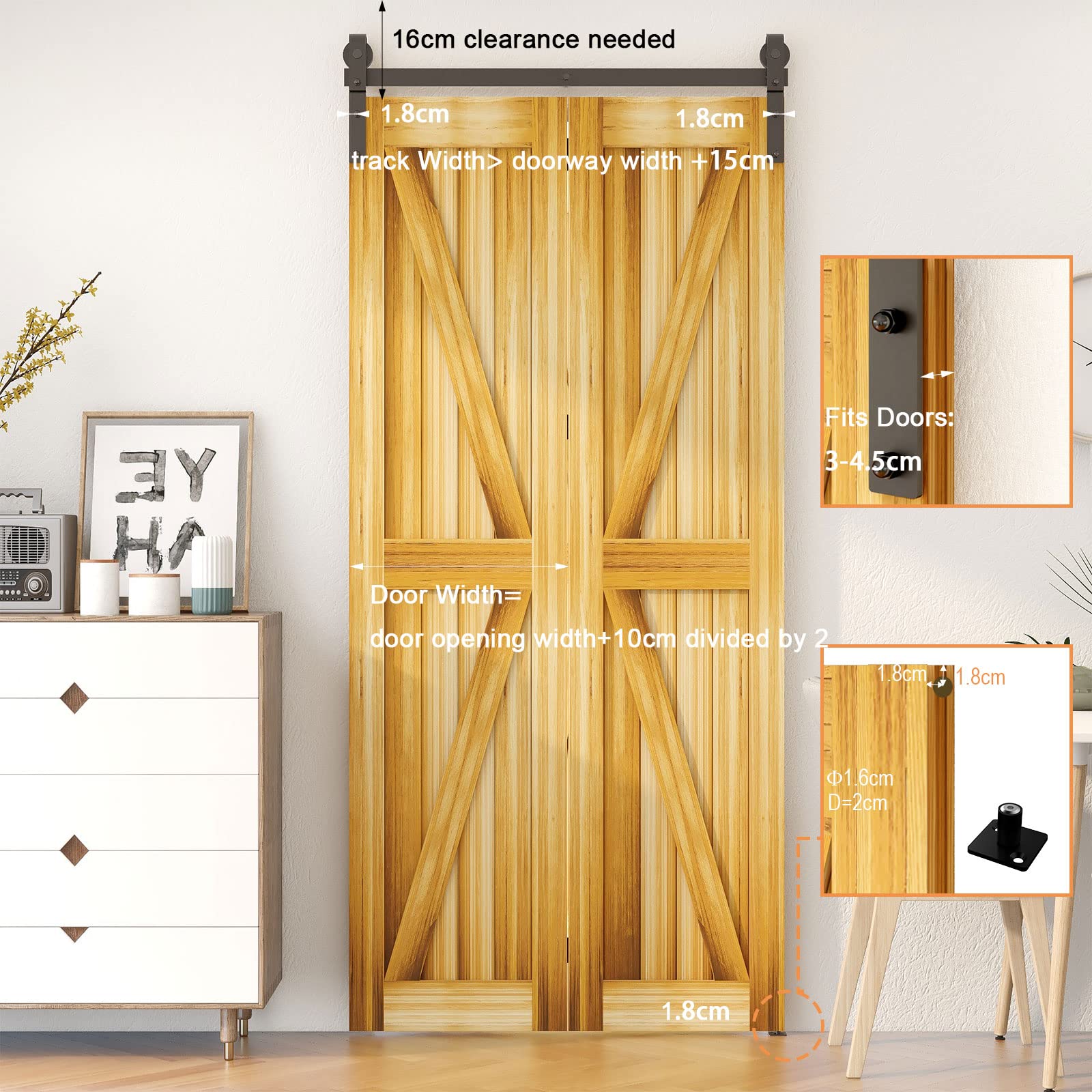 LTIYITL 100CM/3.3FT Bi-Folding Sliding Barn Door Hardware,Heavy Duty Roller Track Kit，Silent and Easy to Install for 2 Doors Hardware Kit,No Door Panel,Applicable to Door Openings 70-80CM Black