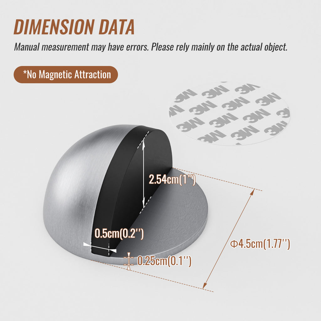 Stainless Steel Half Dome Floor Door Stop Self-Adhesive with Rubber Free Punching—Ground Door Stops for Bedroom Living Bath Shower Room Office Silver—Stainless Steel Floor Door Stopper（4PCS）