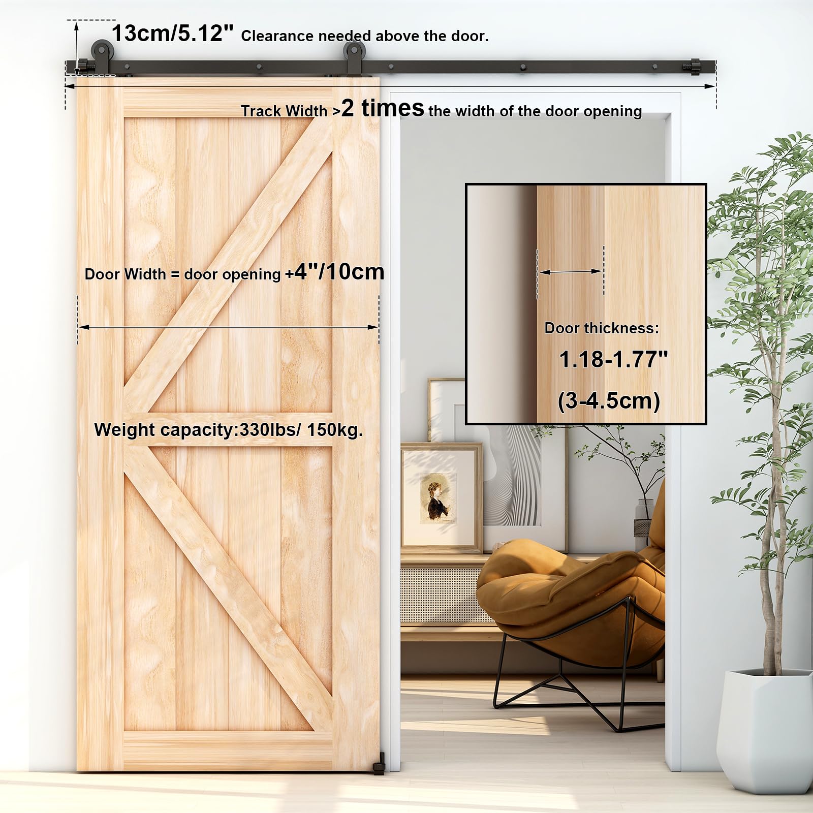 LTIYITL 152CM (5FT) Sliding Door Hardware Accessories Kit For Sliding Doors, Contains Adjustable Floor Guide