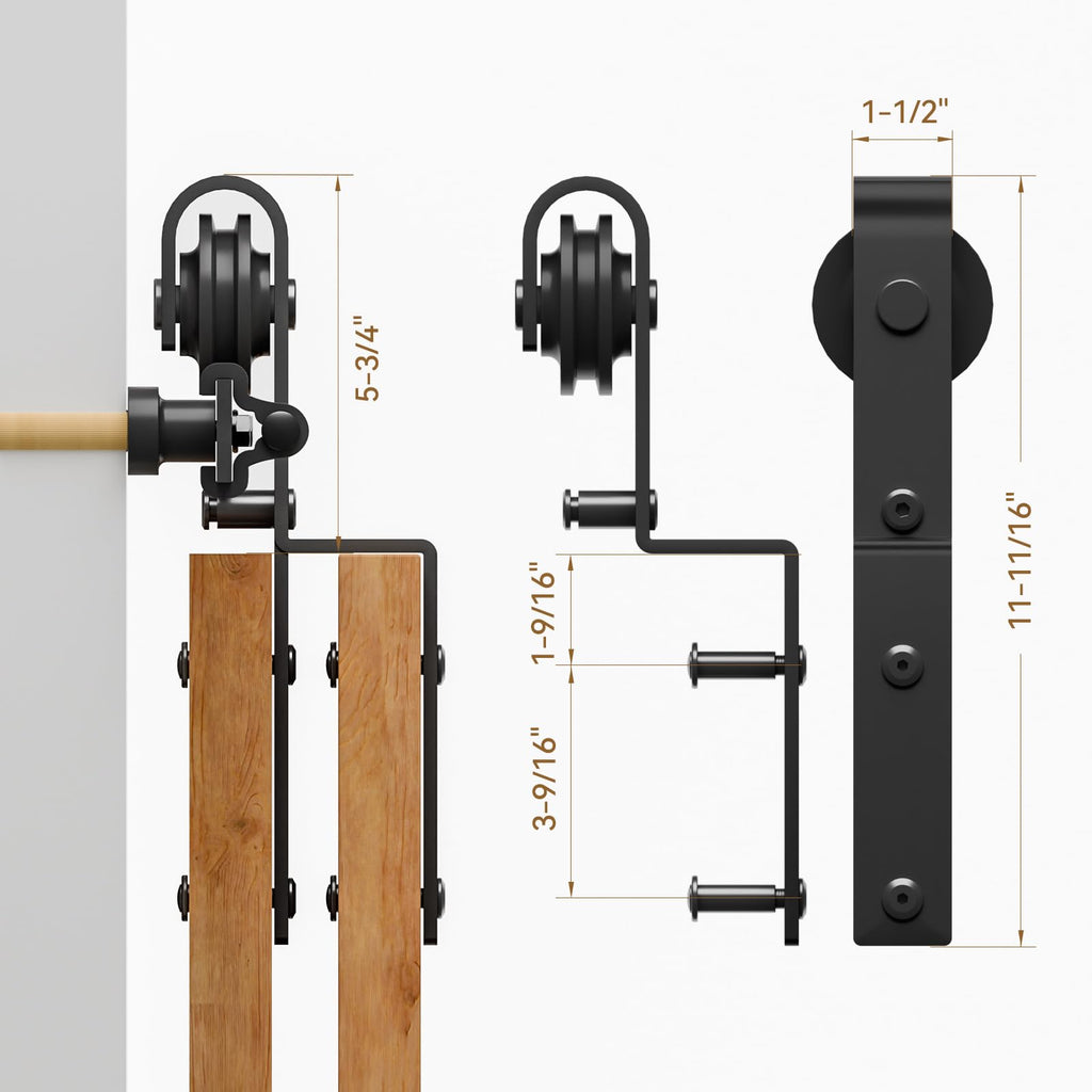 Schiebetürbeschlag Bypass Doppeltür 244cm Schiebetür Schiene System komplettset mit Bodenführung Schwarz für 2 Holztür 115cm Breit