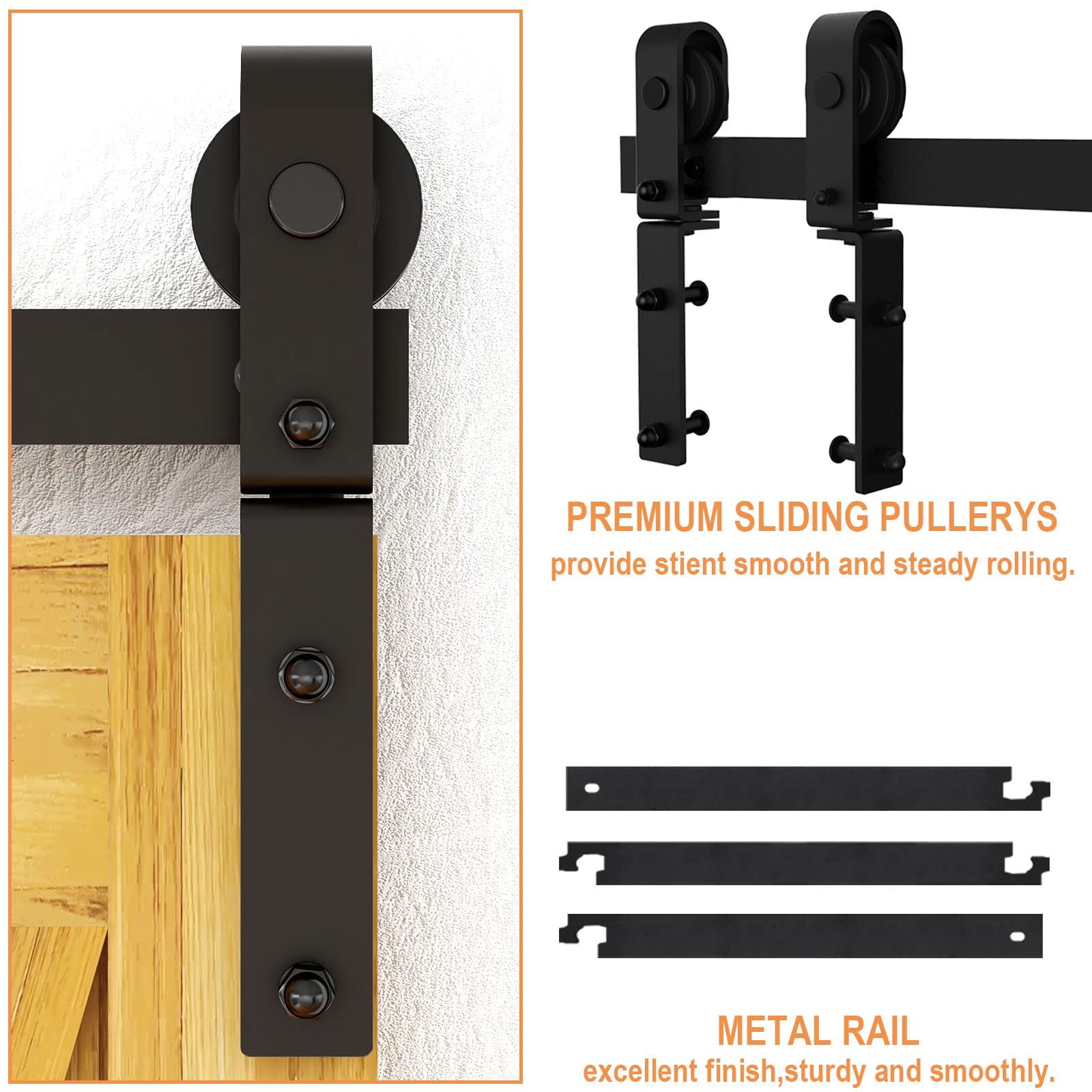LTIYITL 100CM/3.3FT Bi-Folding Sliding Barn Door Hardware,Heavy Duty Roller Track Kit，Silent and Easy to Install for 2 Doors Hardware Kit,No Door Panel,Applicable to Door Openings 70-80CM Black