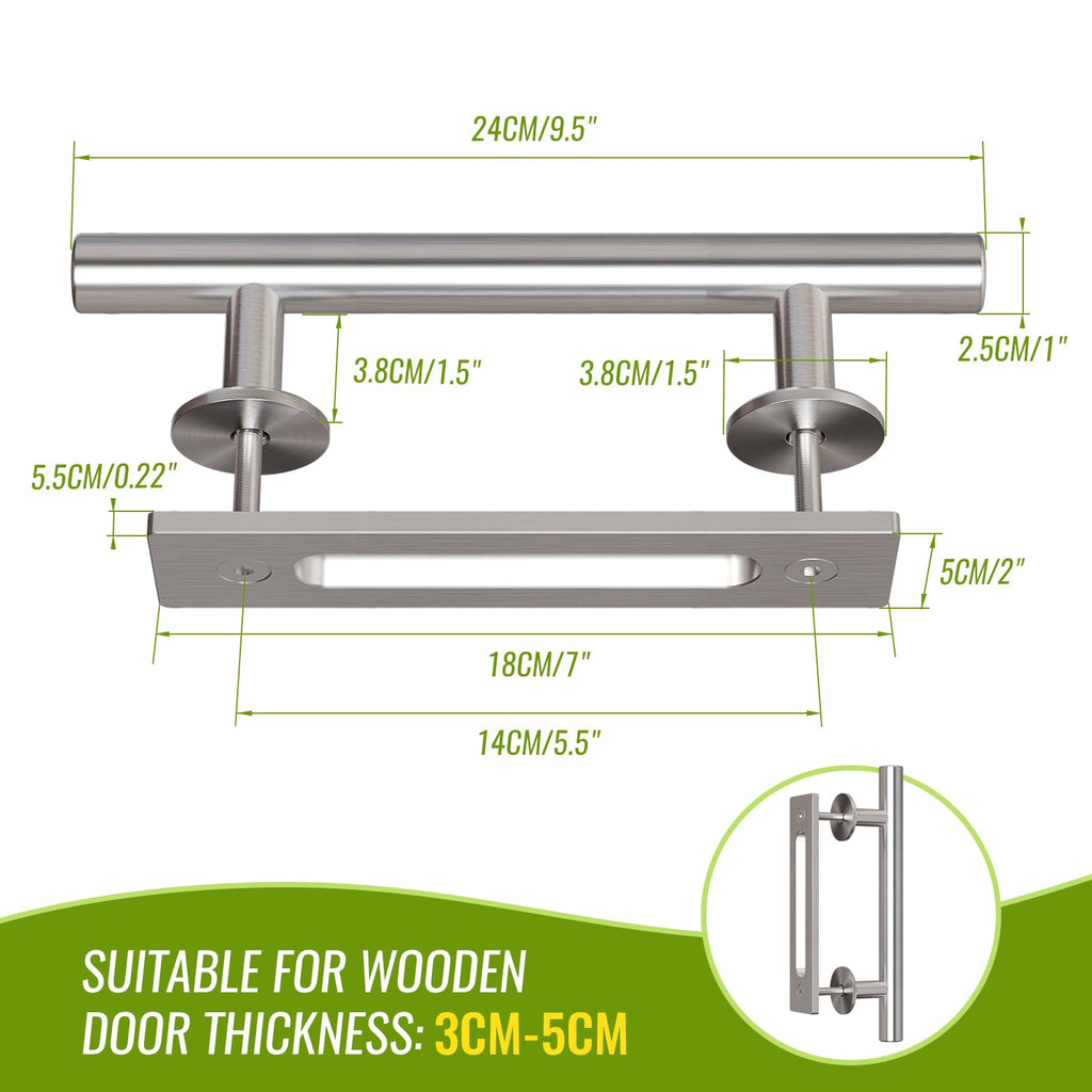 LTIYITL 30 cm Stainless Steel Sliding Door Handle Barn Door Handle Modern Silver (1 Piece)