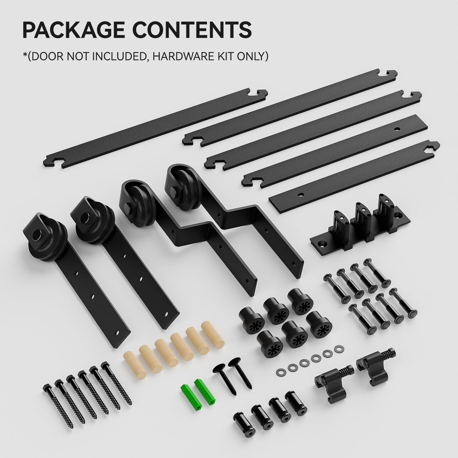 Schiebetürbeschlag Bypass Doppeltür 200cm Schiebetür Schiene System komplettset mit Bodenführung Schwarz für 2 Holztür 92cm Breit