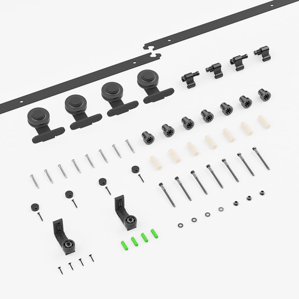 LTIYITL 8ft Sliding Door Hardware Set Barn Accessories with Roller for Double Door Includes Adjustable Floor Guide