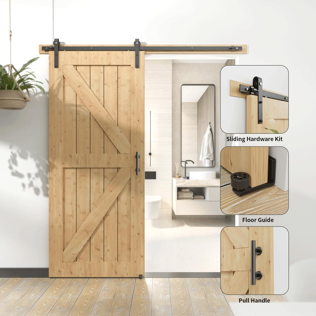 LTIYITL 5FT/152CM Sliding Door Hardware Heavy Duty Barn Door Sliding Kit Full Set Contains Door Handle and Floor Guide