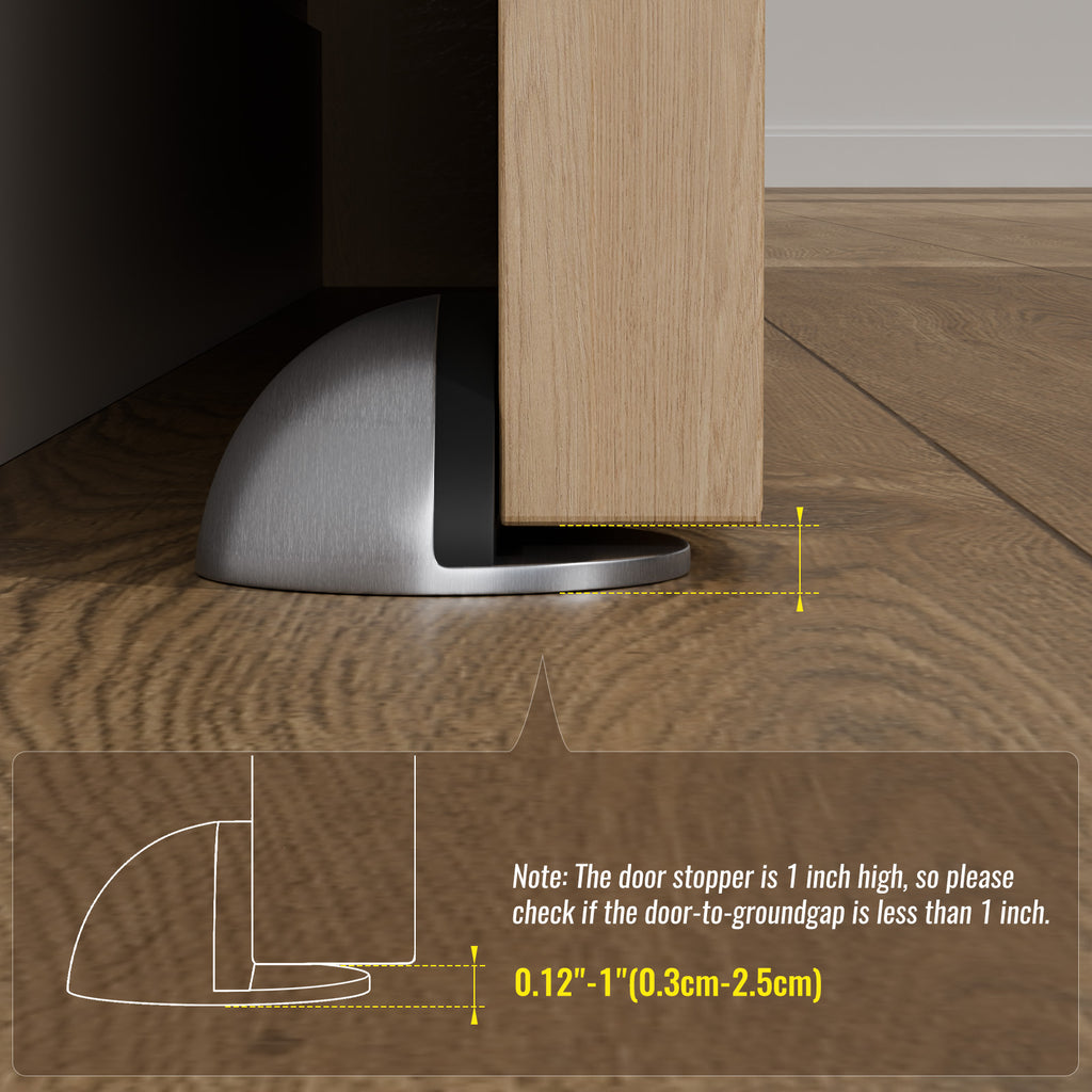 Stainless Steel Half Dome Floor Door Stop Self-Adhesive with Rubber Free Punching—Ground Door Stops for Bedroom Living Bath Shower Room Office Silver—Stainless Steel Floor Door Stopper（4PCS）