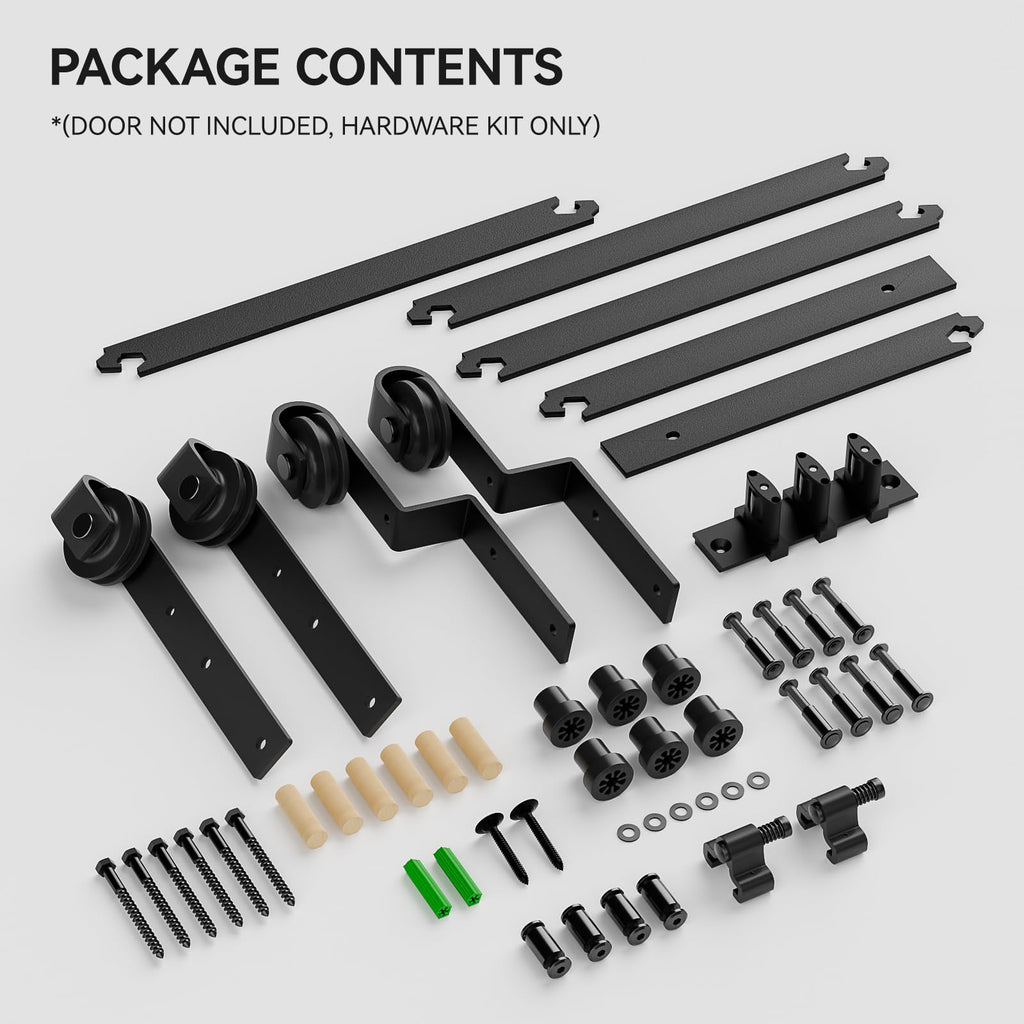 Sliding Door Fitting Bypass Double Door 304 cm Sliding Door Rail System Complete Set with Floor Guide Black for 2 Wooden Doors 142 cm Wide