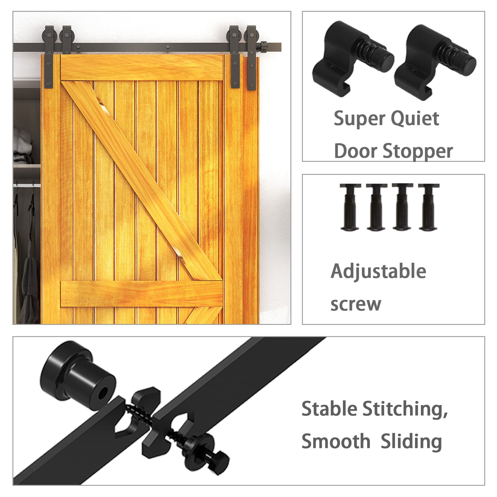 LTIYITL 7FT/213CM Bypass Sliding Barn Door Hardware Kit for Double Wooden Doors, Upgraded Single Track, Smooth and Quiet