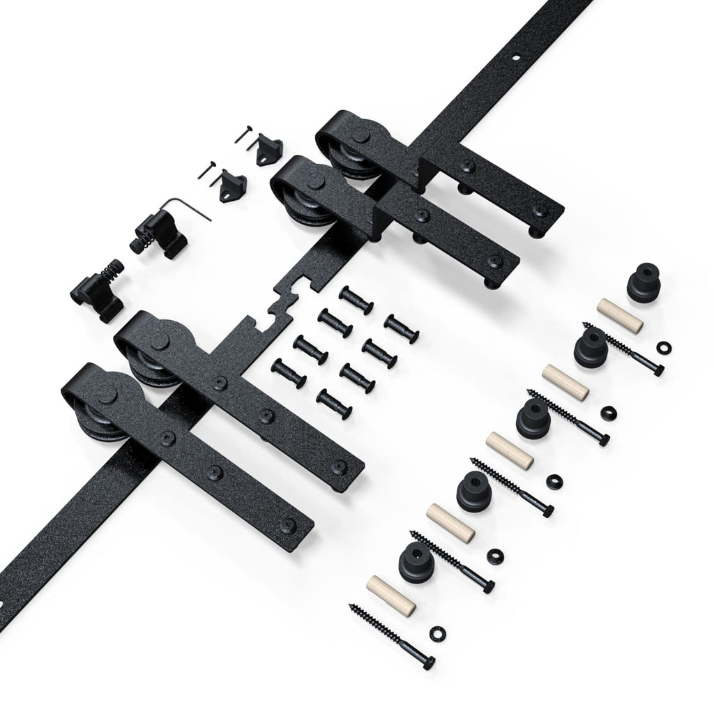 LTIYITL 6.6FT/200CM Bypass Sliding Barn Door Hardware Kit for Double Wooden Doors, Upgraded Single Track, Smooth and Quiet