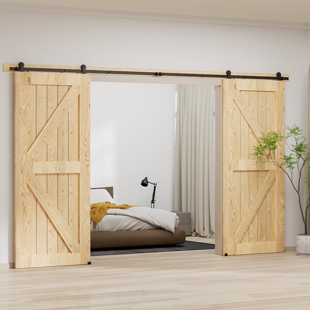 LTIYITL 274CM (9FT) Sliding Door Hardware Barn Kit Wardrobe Accessory With Rail Roller For Double Door, Contains Adjustable Floor Guide