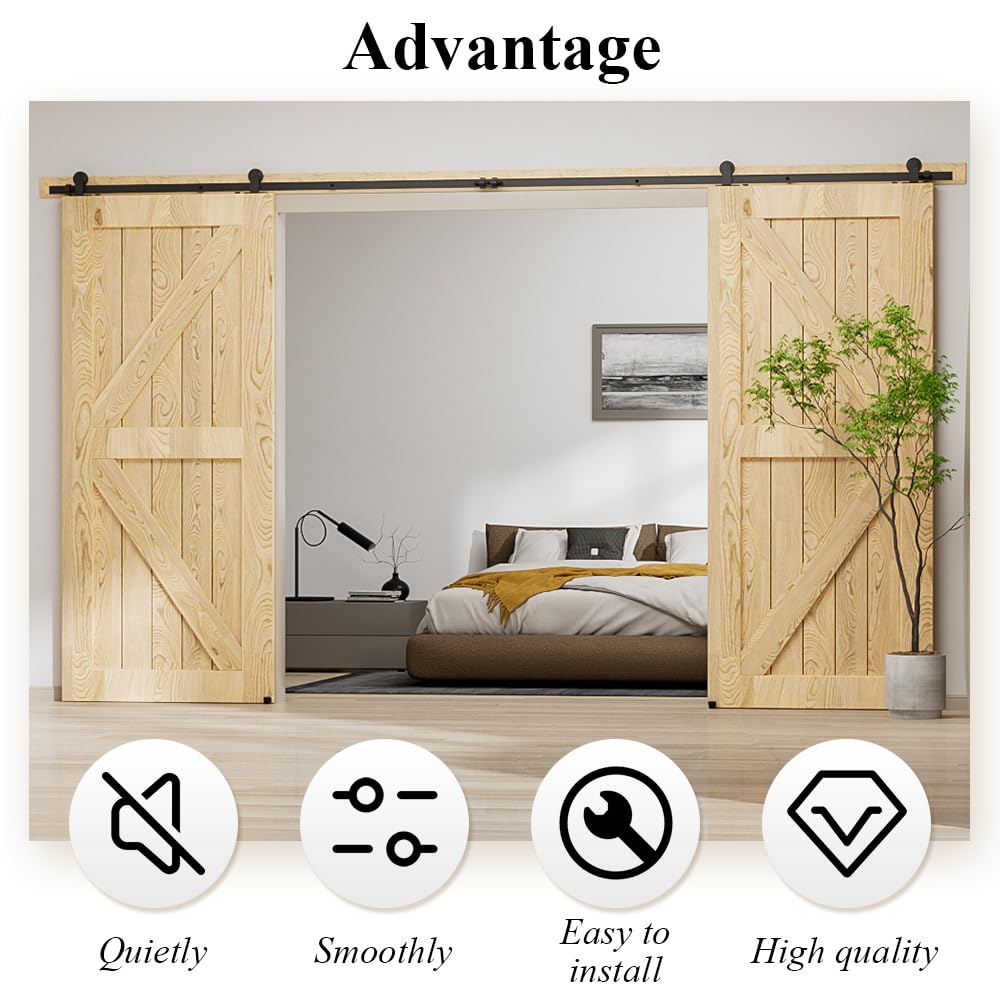 LTIYITL 8ft Sliding Door Hardware Set Barn Accessories with Roller for Double Door Includes Adjustable Floor Guide