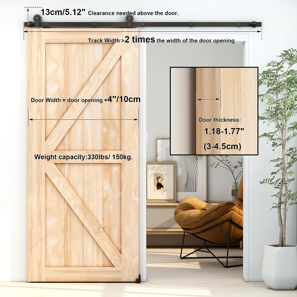 LTIYITL 183CM (6FT) Sliding Door Hardware Hardware Kit for Sliding Doors, Contains Adjustable Floor Guide