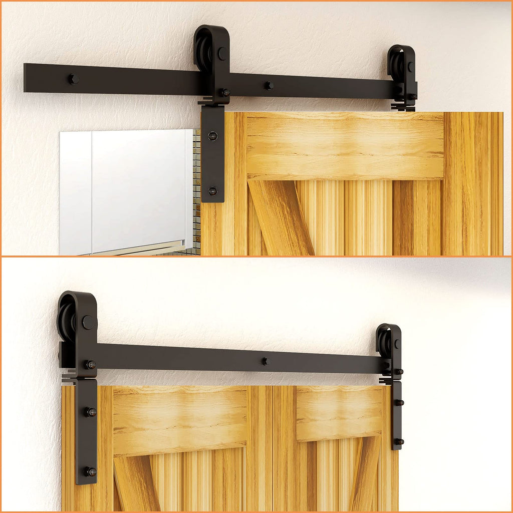 LTIYITL 100CM/3.3FT Bi-Folding Sliding Barn Door Hardware,Heavy Duty Roller Track Kit，Silent and Easy to Install for 2 Doors Hardware Kit,No Door Panel,Applicable to Door Openings 70-80CM Black
