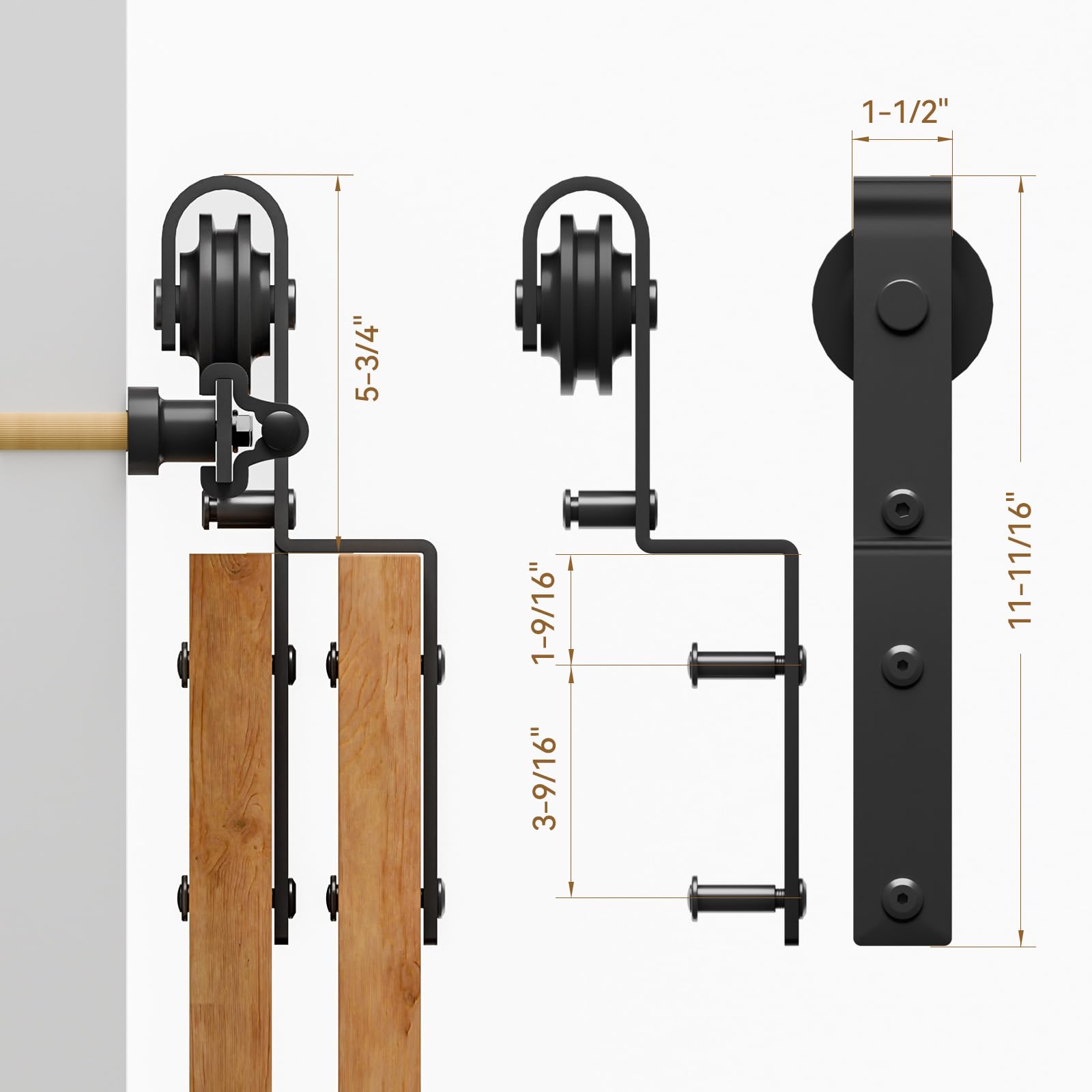 Schiebetürbeschlag Bypass Doppeltür 183cm Schiebetür Schiene System komplettset mit Bodenführung Schwarz für 2 Holztür 82cm Breit