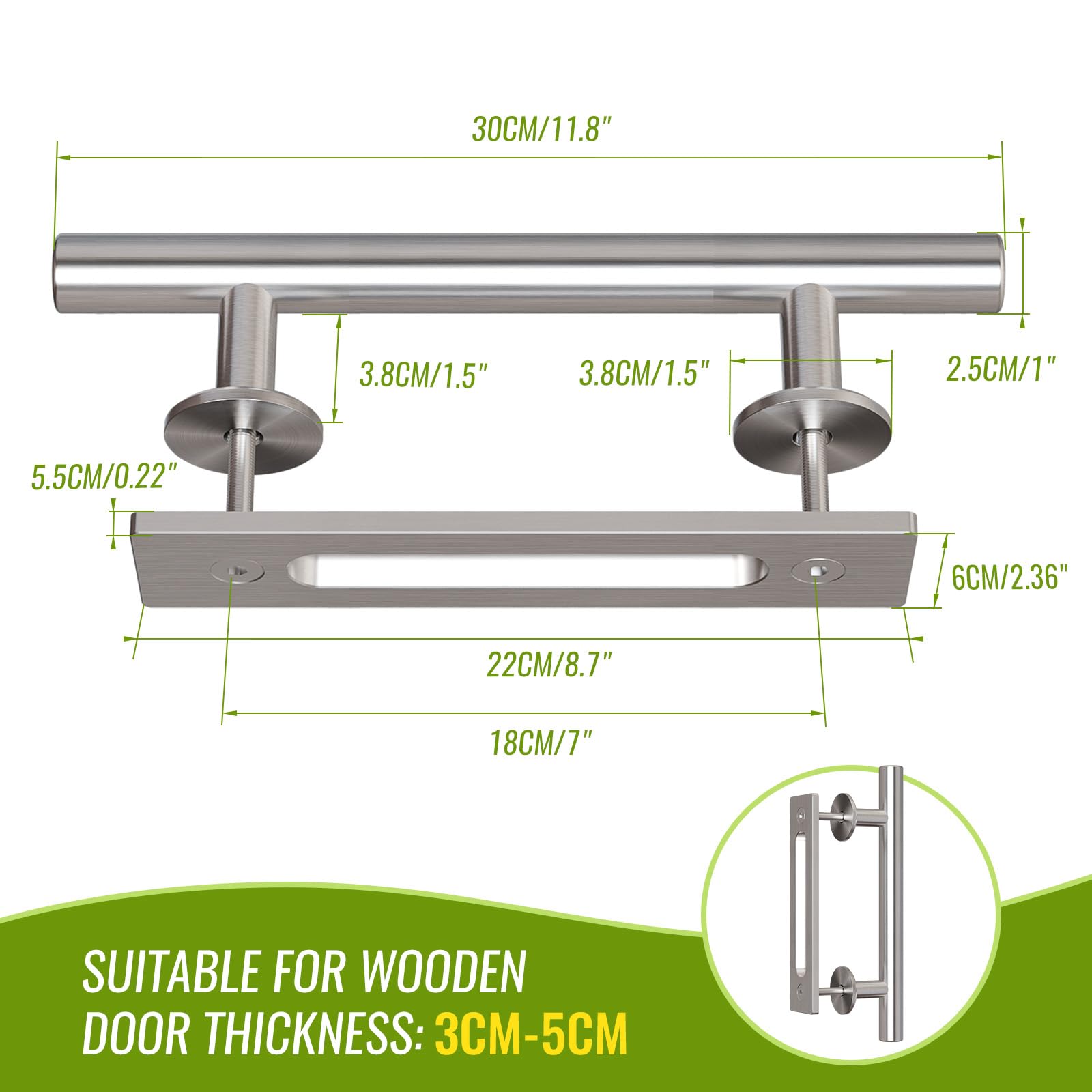 LTIYITL 30 cm Stainless Steel Sliding Door Handle Barn Door Handle Modern Silver (1 Piece)