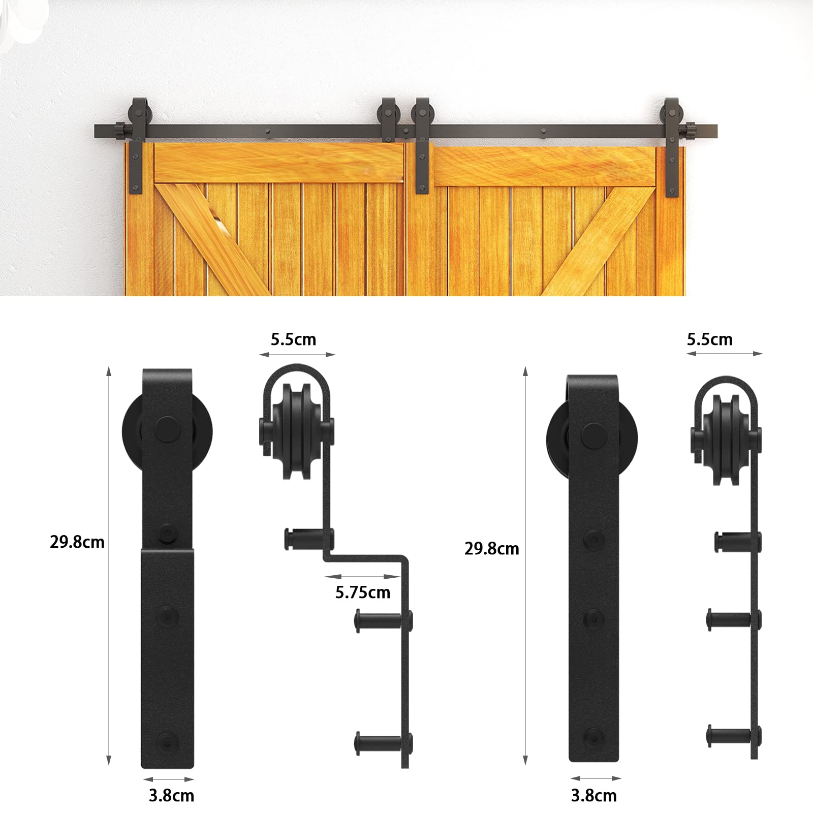 LTIYITL 6FT/183CM Bypass Sliding Barn Door Hardware Kit for Double Wooden Doors, Upgraded Single Track, Smooth and Quiet