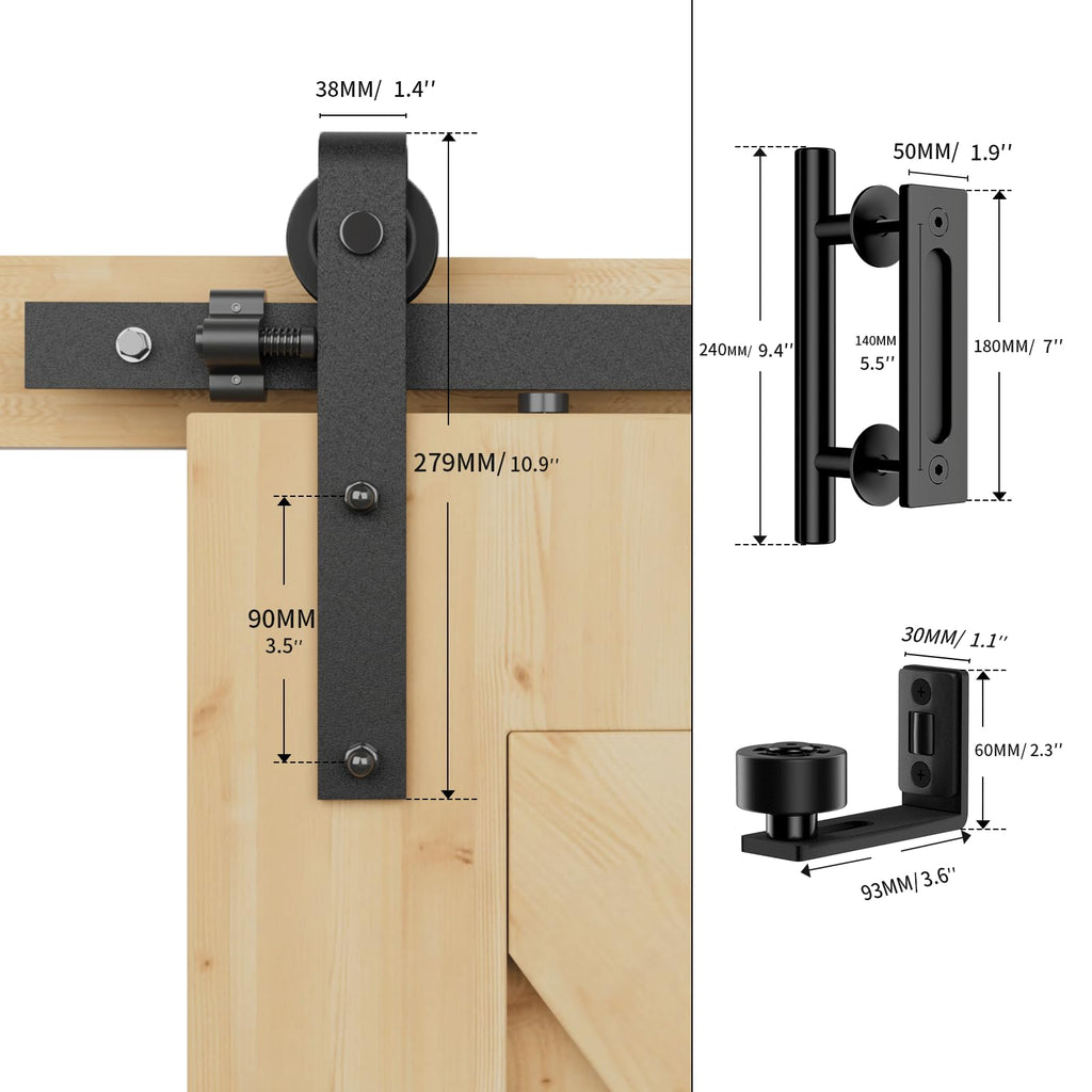 LTIYITL 5FT/152CM Sliding Door Hardware Heavy Duty Barn Door Sliding Kit Full Set Contains Door Handle and Floor Guide